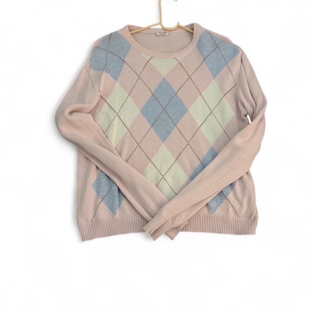 PacSun Argyle Sweater in Pastel Pink, Blue, and Cream